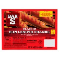 Bar-S Classic Bun Length Franks, 8 count, 16 oz