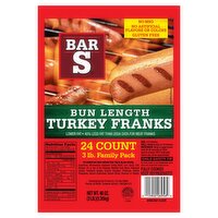 Bar-S Bun Length Turkey Franks Family Pack, 24 count, 48 oz