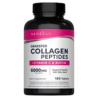 NeoCell Grassfed Collagen Peptides + Vitamin C & Biotin Dietary Supplement, 6000 mg, 180 count