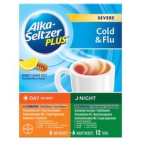 Alka-Seltzer Plus Honey Lemon Zest Severe Cold & Flu Day and Night Packets, 12 count, 12 Each