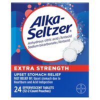 Alka-Seltzer Extra Strength Upset Stomach Relief Effervescent Tablets, 24 count, 24 Each