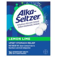 Alka-Seltzer Lemon Lime Upset Stomach Relief Effervescent Tablets, 36 count, 36 Each