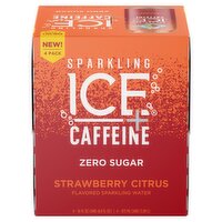 Sparkling Ice +Caffeine Zero Sugar Strawberry Citrus Flavored Sparkling Water, 16 fl oz, 4 count