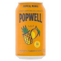 Popwell Tropical Mango Prebiotic Flavored Soda, 12 fl oz