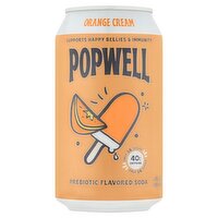 Popwell Orange Cream Prebiotic Flavored Soda, 12 fl oz