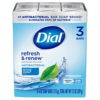 Dial Refresh & Renew Spring Water Scent Antibacterial Deodorant Bar Soap, 4 oz, 3 count, 12 Ounce