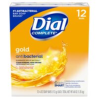 Dial Complete Gold Antibacterial Deodorant Bar Soap, 4 oz, 12 count
