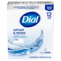 Dial Refresh & Renew Antibacterial White Deodorant Bar Soap Value Pack, 4 oz, 12 count