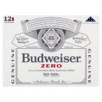 Budweiser Zero Full-Flavored Zero Alcohol Brew, 12 fl oz, 12 count