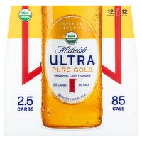 Michelob Ultra Pure Gold Organic Light Lager Beer, 12 count, 12 fl oz