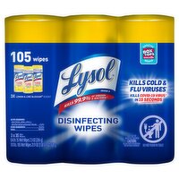 Lysol Lemon & Lime Blossom Scent Disinfecting Wipes, 7.3 oz oz, 105 count, 3 pack