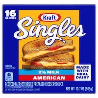 Kraft Singles 2% Milk American Cheese Slices, 16 count, 10.7 oz, 10.7 Ounce