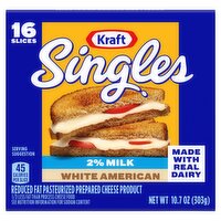 Kraft Singles 2% Milk White American Cheese Slices, 16 count, 10.7 oz, 10.7 Ounce