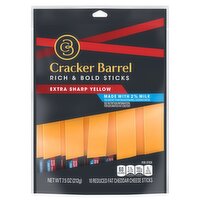 Cracker Barrel Extra Sharp Yellow Reduced Fat Cheddar Cheese Sticks, 10 count, 7.5 oz, 7.5 Ounce