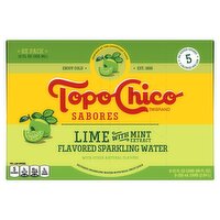 Topo Chico Sabores Lime with Mint Extract Flavored Sparkling Water, 12 fl oz, 8 count