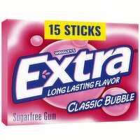 Wrigley's Extra Classic Bubble Long Lasting Flavor Sugarfree Gum Sticks, 15 count