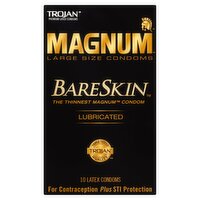 Trojan Magnum Bareskin Lubricated Large Size Latex Condoms, 10 count