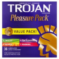 Trojan Pleasure Pack Lubricated Latex Condoms Value Pack!, 36 count