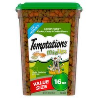 TEMPTATIONS MIXUPS Crunchy and Soft Cat Treats Catnip Fever Flavor, 16 oz. Tub