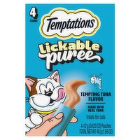 Temptations Lickable Puree Tempting Tuna Flavor Treats for Cats, 0.423 oz, 4 Count