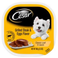 CESAR Soft Wet Dog Food Classic Loaf in Sauce Grilled Steak and Eggs Flavor, (24) 3.5 oz. Trays, 3.5 Ounce