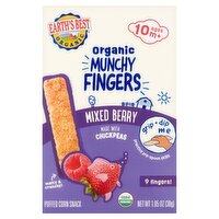 Earth's Best Organic Munchy Fingers Mixed Berry Puffed Corn Snack, Ages 10 m+, 9 count, 1.05 oz