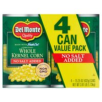 Del Monte Fresh Cut No Salt Added Golden Sweet Whole Kernel Corn, 15.25 oz, 4 count