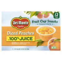 Del Monte Diced Peaches Fruit Cup Snacks Family Pack, 4 oz, 12 count, 3 Pound