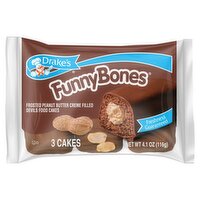 Drake's Funny Bones Frosted Peanut Butter Creme Filled Devils Food Cakes, 3 count, 4.1 oz