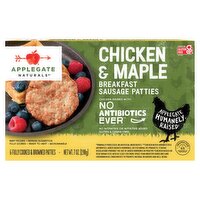 Applegate Naturals Chicken & Maple Breakfast Sausage Patties, 6 count, 7 oz, 7 Ounce