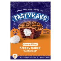 Tastykake Kreepy Kakes Creme Filled Chocolate Cupcakes, 2 oz, 6 count