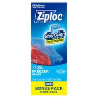 SC Johnson Ziploc Brand Freezer Quart Seal Top Bags, 24 count