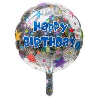 Confetti Happy Birthday Standard Round Decorative Halographic Balloon, 18 in, 1 count, 1 Each