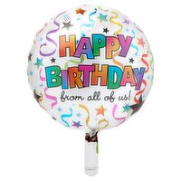 White "Happy Birthday" Stream Mylar Balloon, 18 in, 1 count