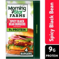 MorningStar Farms Spicy Black Bean Vegetarian Burgers, 4 count, 9.5 oz