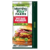 MorningStar Farms Spicy Black Bean Plant-Based Burgers Value Pack, 8 count, 18.9 oz, 18.9 Ounce