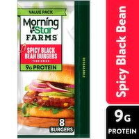 MorningStar Farms Spicy Black Bean Plant-Based Burgers Value Pack, 8 count, 18.9 oz