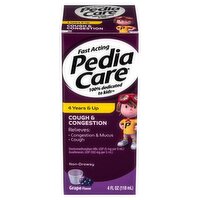 Pedia Care Grape Flavor Non-Drowsy Cough & Congestion Syrup, 4 Years & Up, 4 fl oz