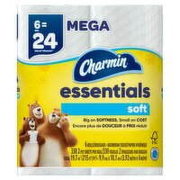  Charmin Essentials Soft Bathroom Tissue Mega Rolls, 6 count, 198 Each