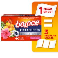 Bounce Mega Dryer Sheets, Paradise Blossom, 60 Count, Mega Fabric Softener Sheets with Static Contr