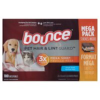 Bounce Pet Hair & Lint Guard Fresh Scent Mega Dryer Sheets Mega Pack, 180 count