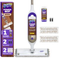 Swiffer PowerMop Wood Mop Kit for Wood Floor Cleaning, QuickDry Solution with Lemon Scent, Mopping 
