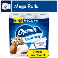 Charmin Ultra Soft Mega Bathroom Tissue Rolls, 12 count