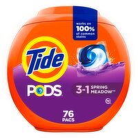 Tide PODS laundry detergent pacs, 3-in-1 Stain Remover, Odor Fighter, Color Protector, 76 Count, HE