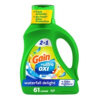 Gain Ultra Oxi Liquid Laundry Detergent, Waterfall Delight Scent, 88 fl oz, 61 loads, Freshness + O, 88 Fluid ounce