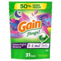 Gain Flings! 3 in 1 Oxi Febreze Moonlight Breeze Detergent, 31 count, 21 oz
