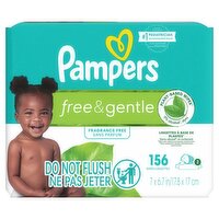 Pampers Free & Gentle Fragrance Free Wipes, 156 count