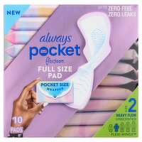 Always Pocket Flexfoam Heavy Flow Unscented Full Size Pads, Size 2, 10 count