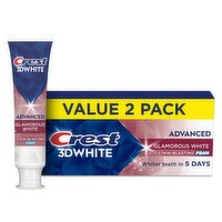 Crest Toothpaste 3DWhite Advanced Teeth Whitening, Glamorous White, 3.3 oz, Pack of 2