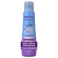 Secret Whole Body Deodorant Spray for Women, Lilac & Waterlily Scent, Aluminum Free Deodorant, 72 H